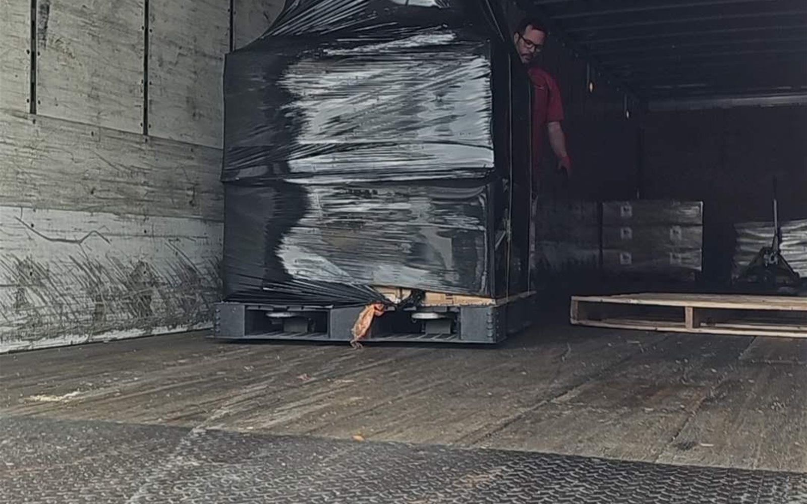 Packaged mining equipment inside a truck